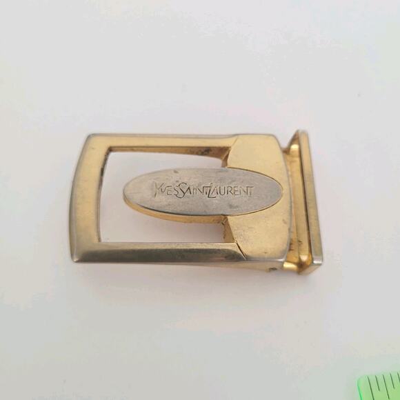 Yves Saint Laurent YSL Vintage Belt Buckle Gold Silver Tone Logo Slim - Picture 1 of 6